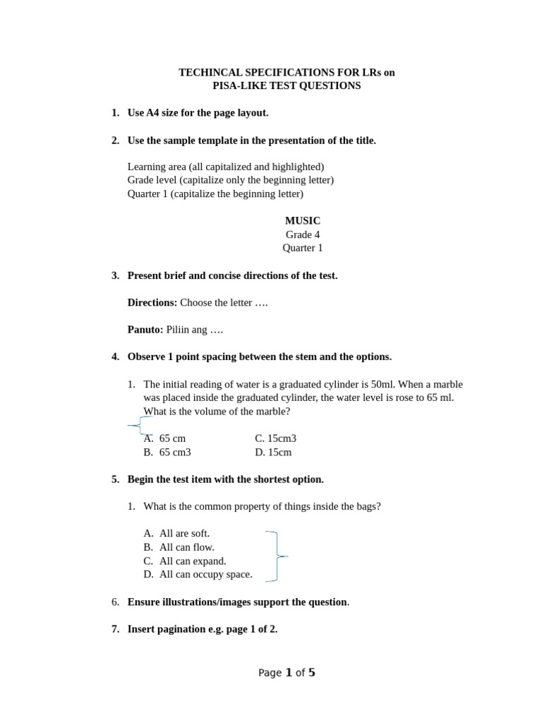 Specifications For LR On Pisa Like Test Questions | PDF