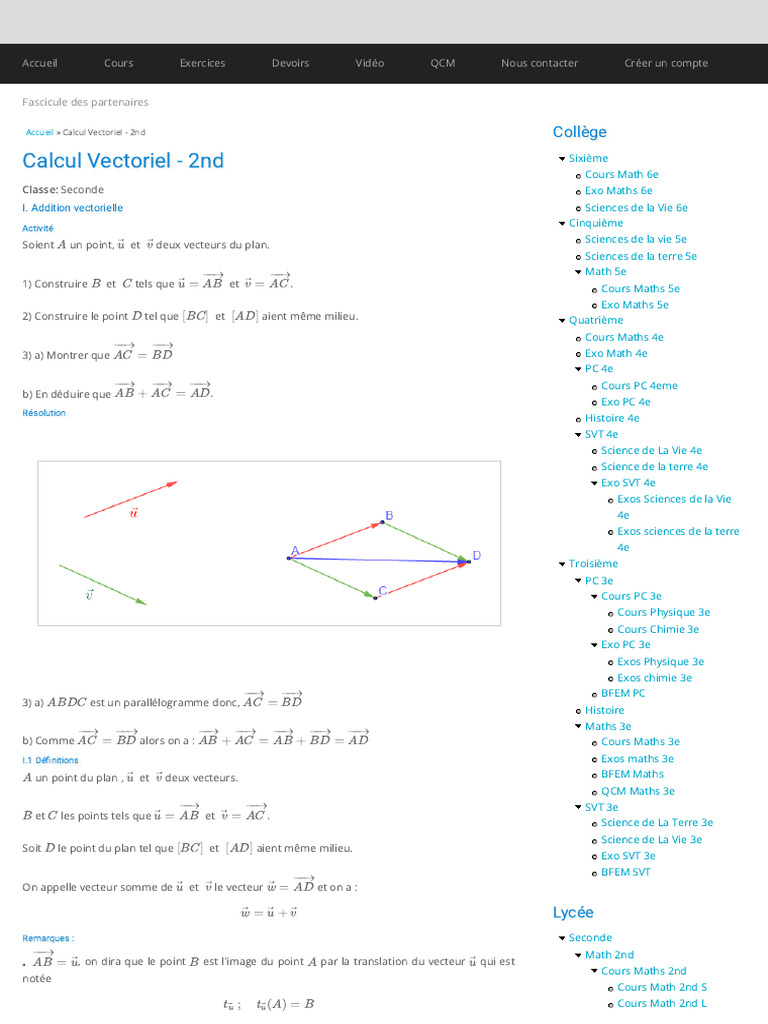 Addition Vectorielle en Seconde | PDF | Géométrie | Algèbre