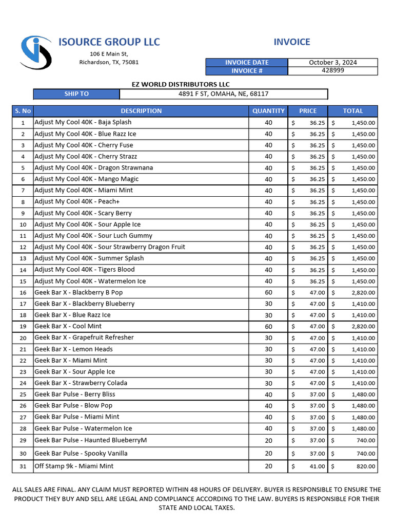 Invoice for Vape Products Order | PDF | Berry | Vegan Cuisine
