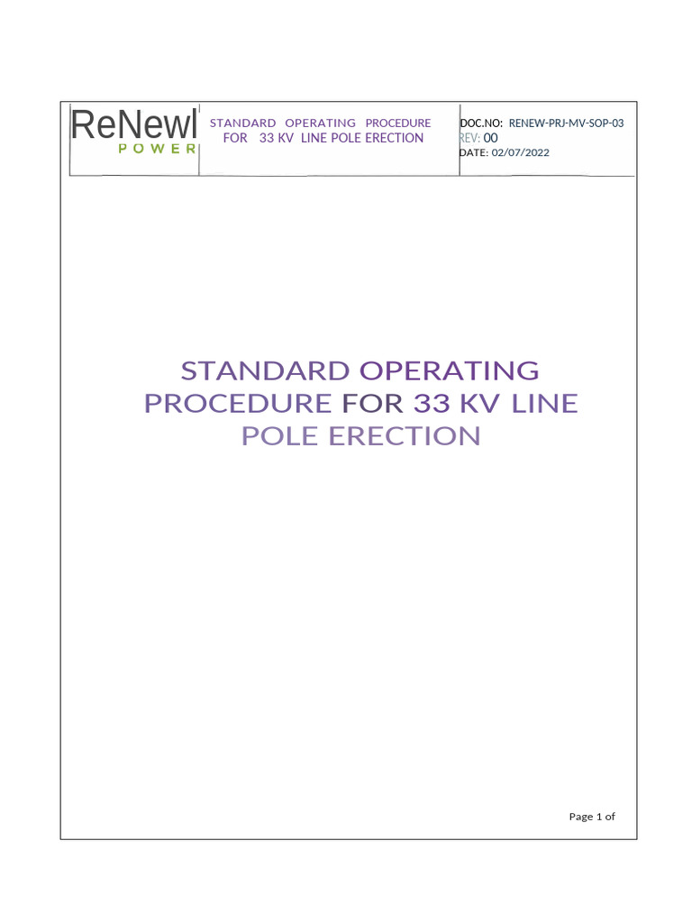33 KV Line Pole Erection SOP | PDF | Concrete | Safety