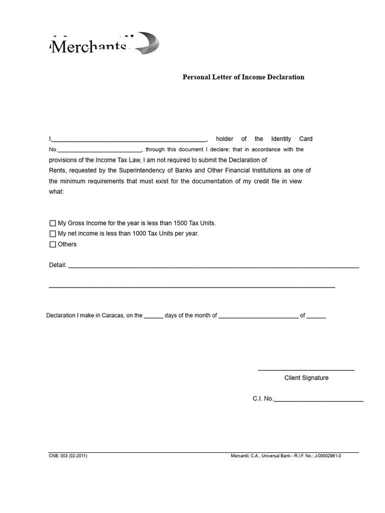 Personal Letter of Income Declaration | PDF