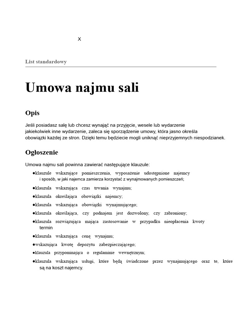 Umowa Wynajmu Sali | PDF