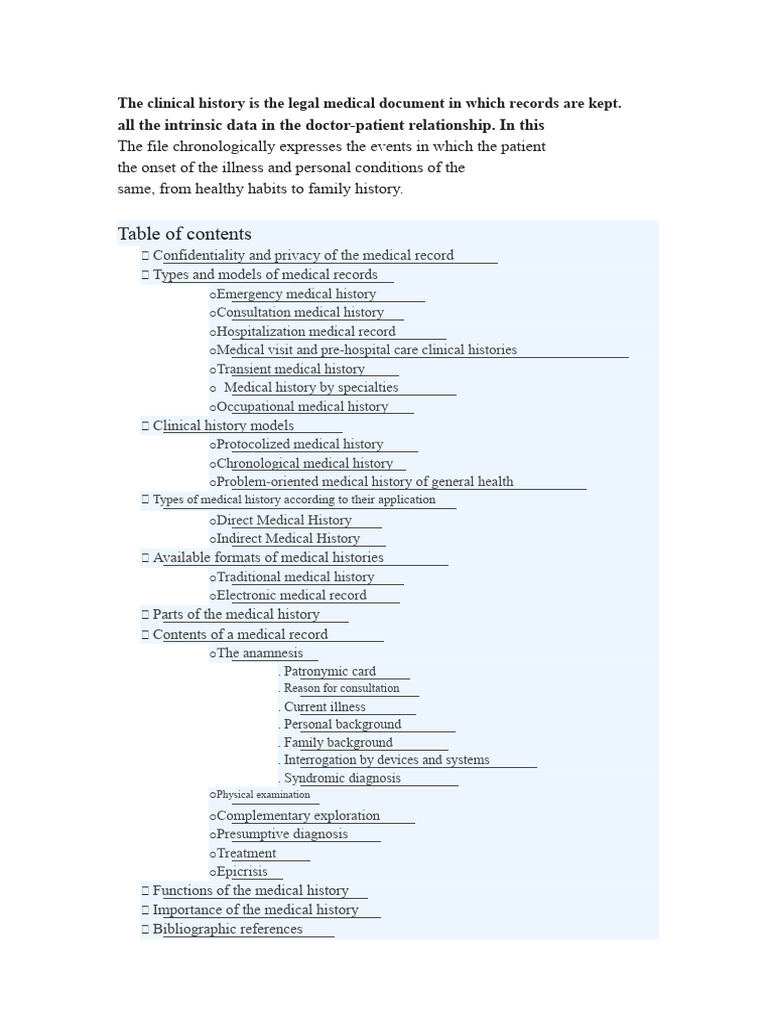 Understanding Clinical Medical Histories | PDF | Medical Record ...