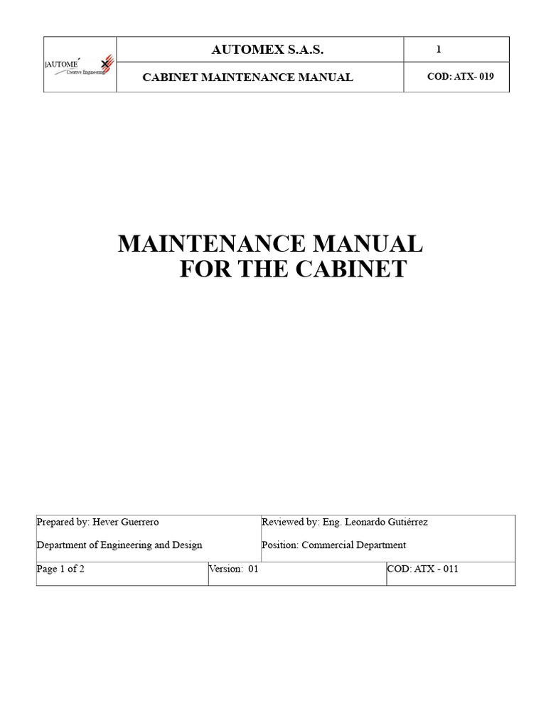 Cabinet Maintenance Manual Guide | PDF | Mechanical Engineering | Materials
