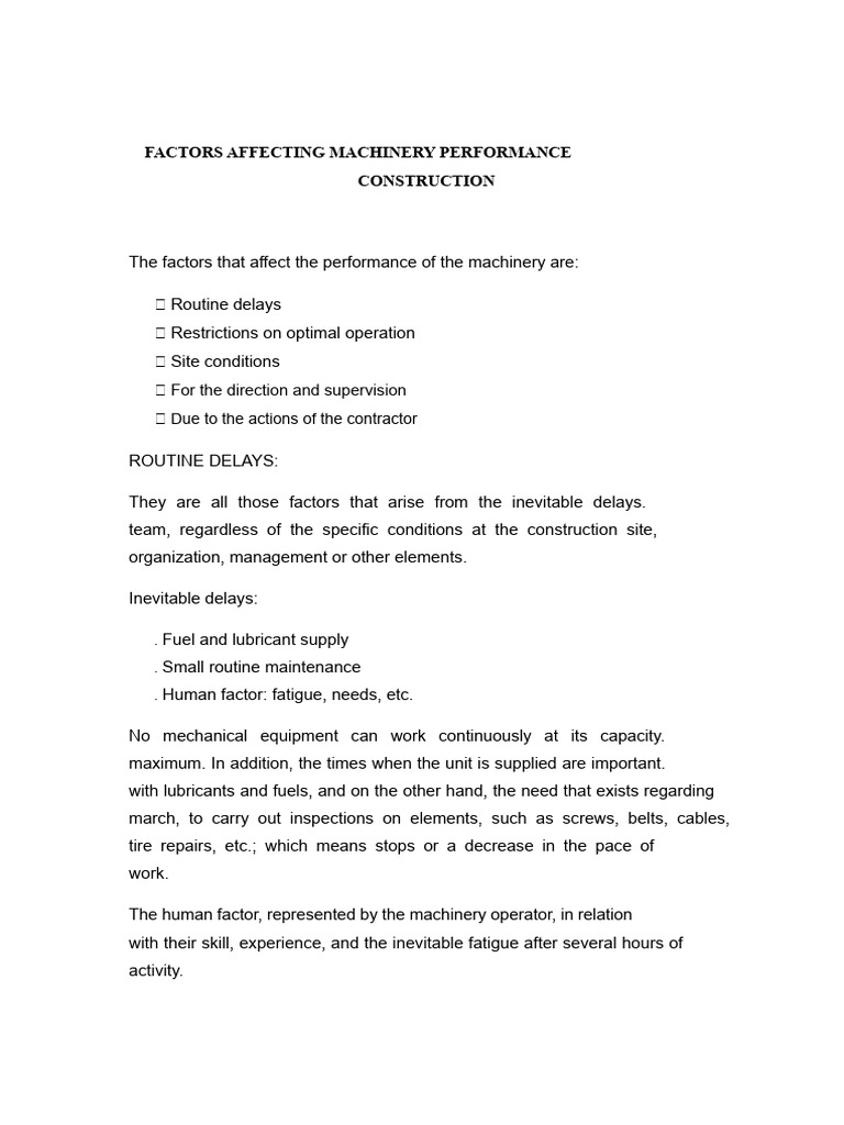 Machinery Performance Factors in Construction | PDF | Force | Machines