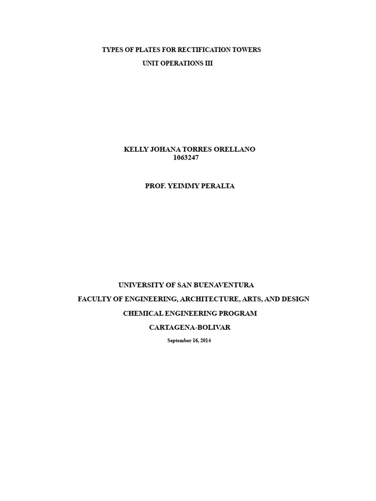 Types of Plates For Rectification Towers | PDF | Distillation | Applied ...