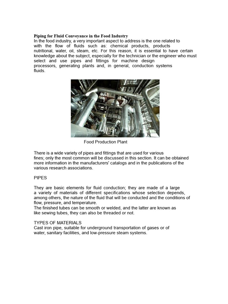 Food Industry Fluid Piping Guide | PDF | Pipe (Fluid Conveyance ...