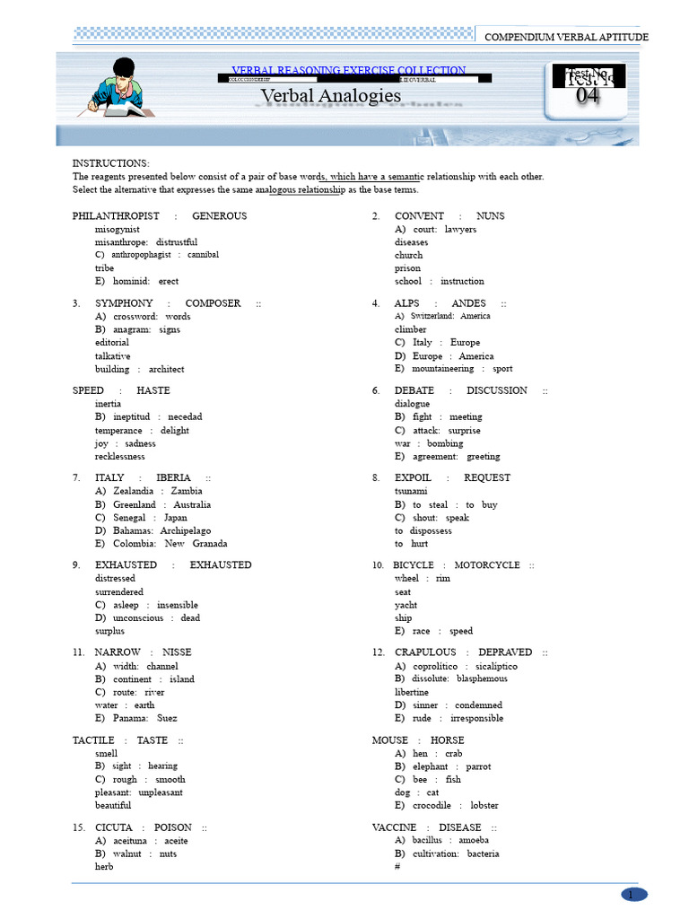 Verbal Aptitude Analogy Exercises | PDF