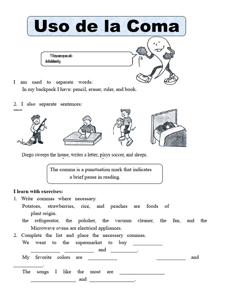 Sheet Use of The Comma For Third Grade of Primary | PDF