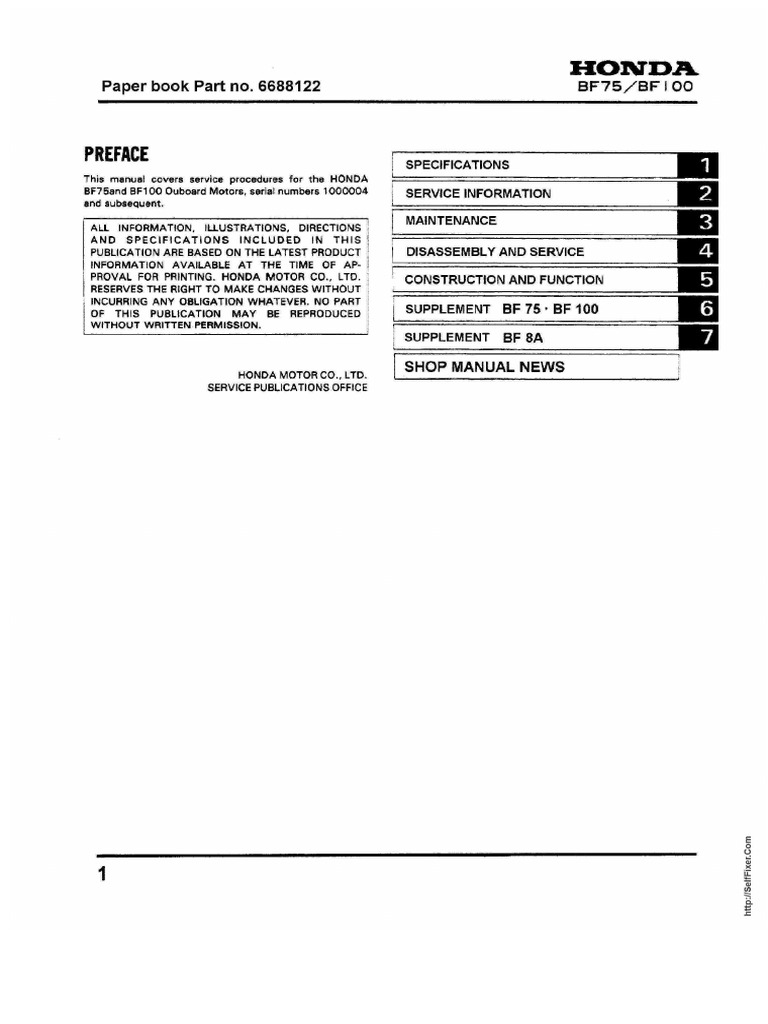 Honda BF75 BF100 Außenbordmotor Servicehandbuch | PDF