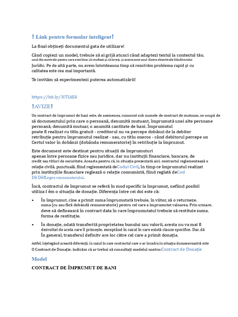 Model Contract de Împrumut | PDF
