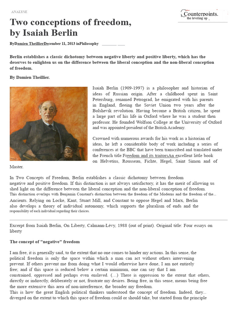 Isaiah Berlin's Two Concepts of Freedom | PDF | Liberty | Reason
