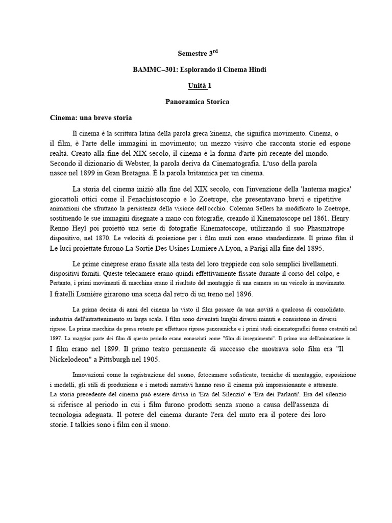 Note Del 3° Semestre Di Cinema Hindi PDF (2) - 1 PDF | PDF