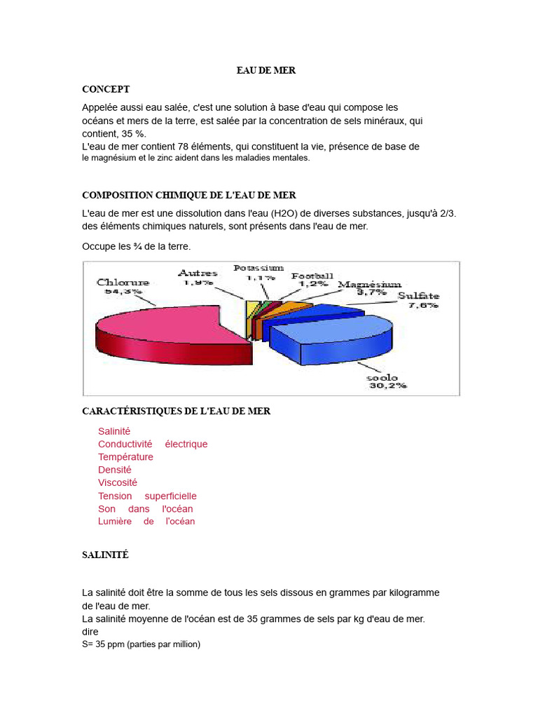 Propriétés et Composition de l'Eau de Mer | PDF | Eau de mer | Salinité