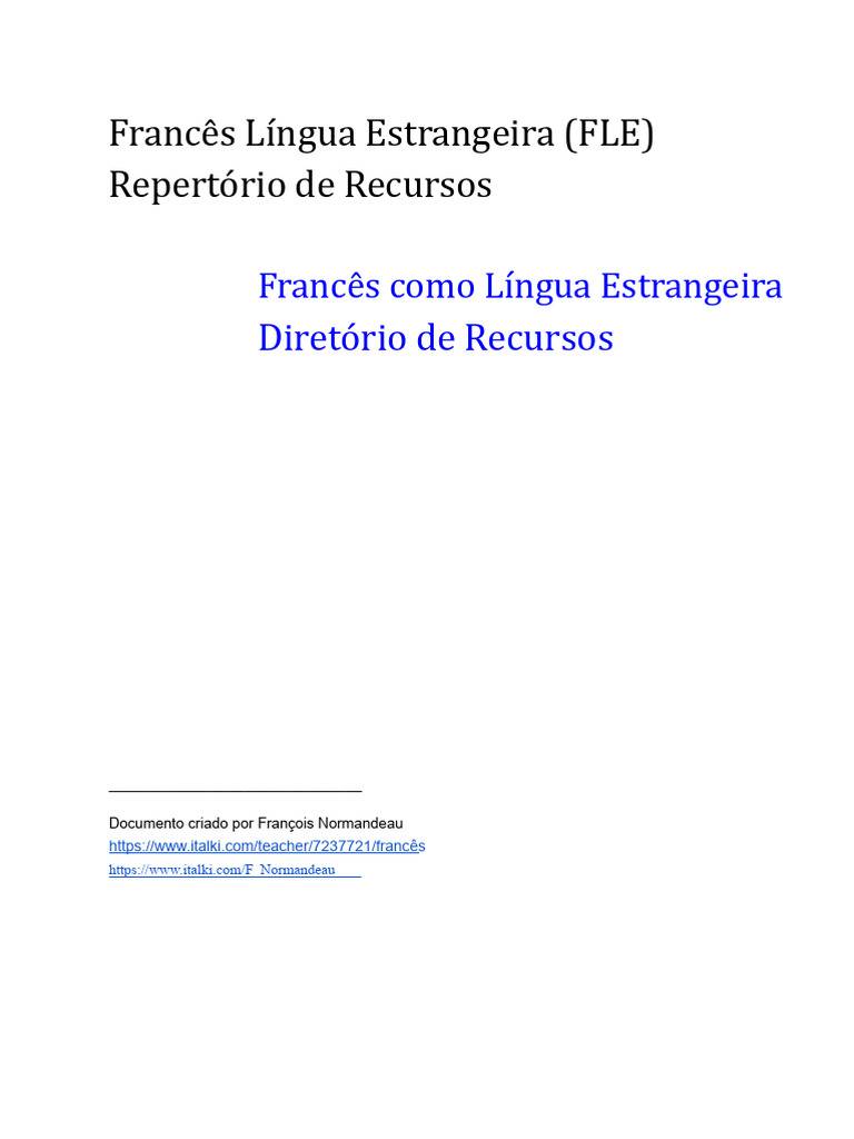 Recursos para Aprender Francês FLE | PDF | Francês (idioma) | Quebec