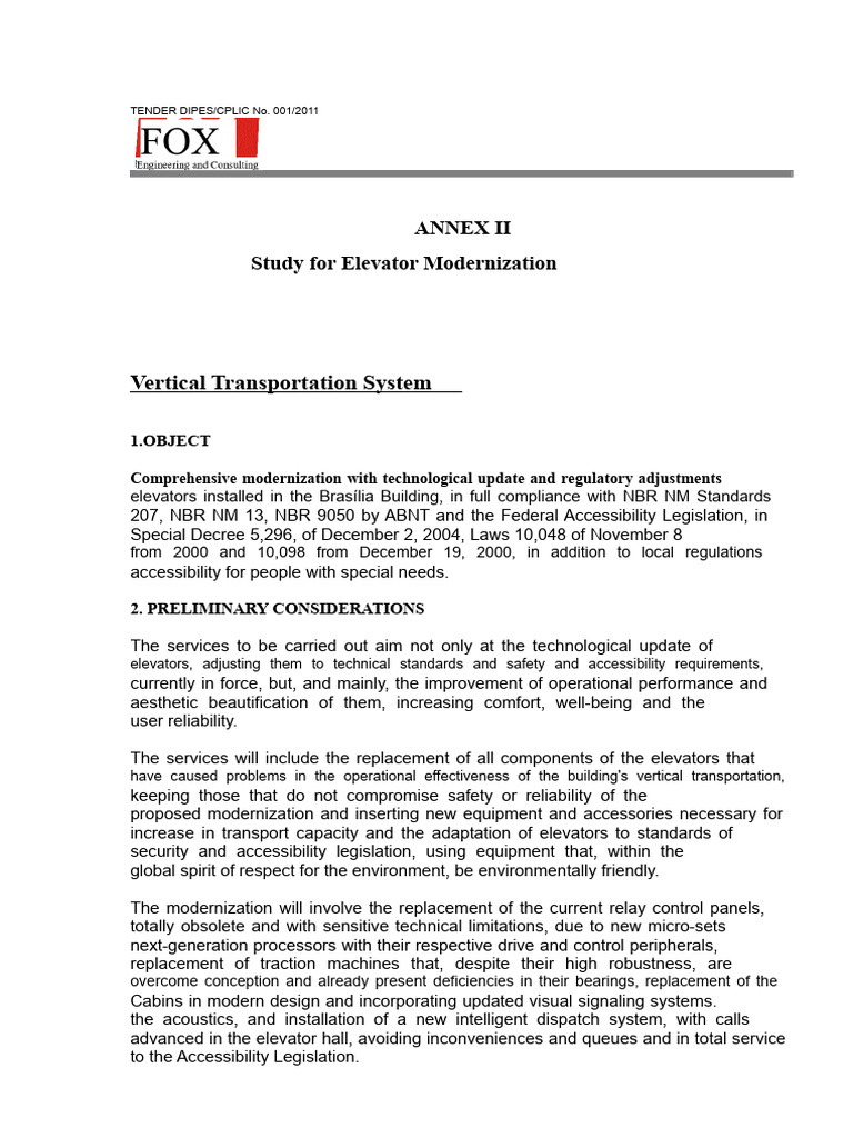 Elevator Modernization Study for Brasília Building | PDF | Elevator ...