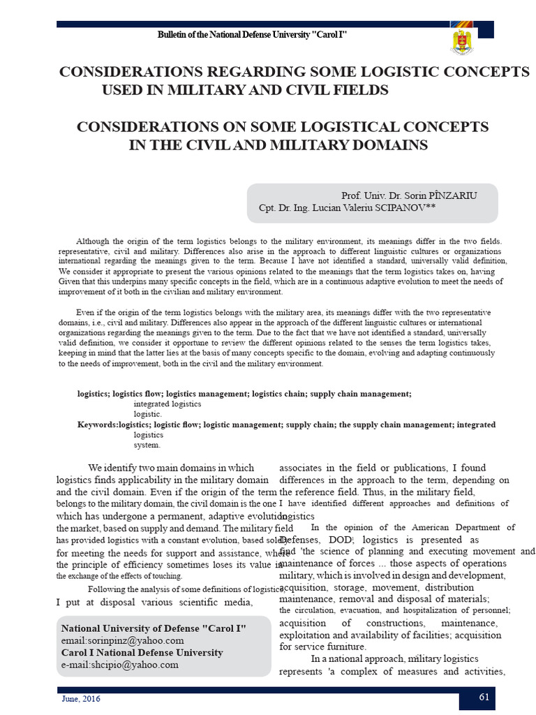 Logistics in Military and Civil Domains | PDF | Logistics | Supply ...