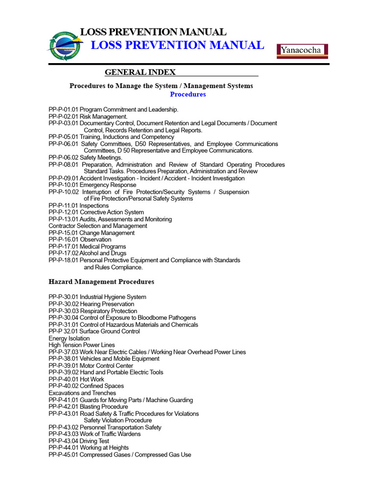 Comprehensive Loss Prevention Manual | PDF | High Voltage | Occupational Hygiene
