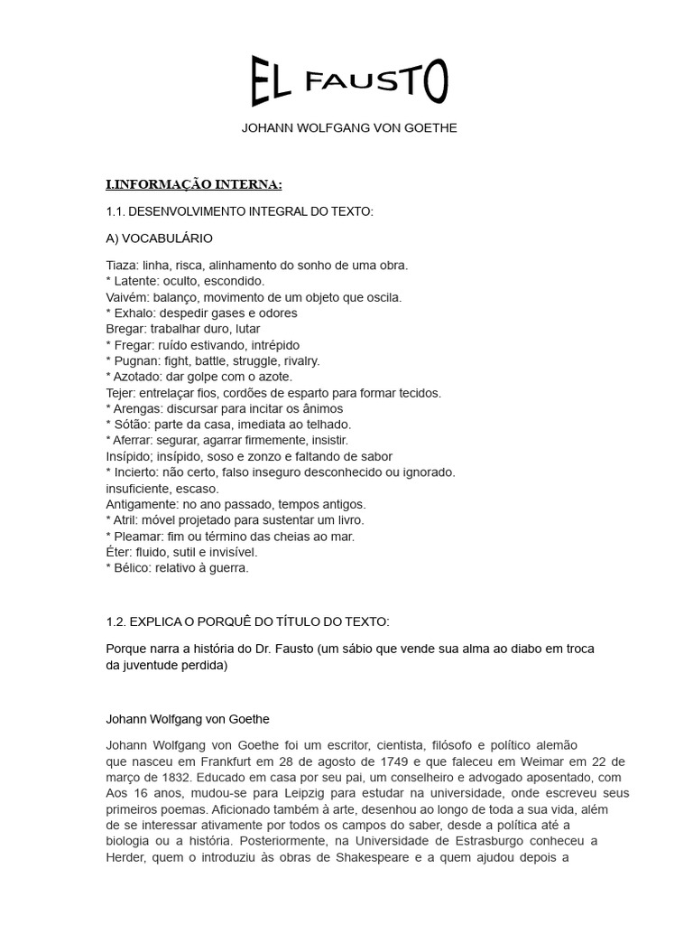 Vida e Obra de Goethe: Dr. Fausto | PDF | Fausto | Romantismo