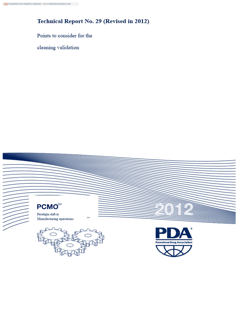PDA Technical Report 29: Cleaning Validation | PDF | Verification And ...