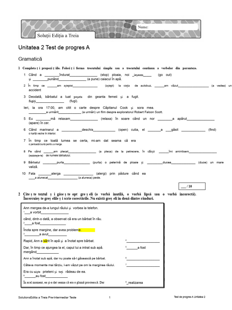 Sol3e Preint U2 Test de Progres A | PDF