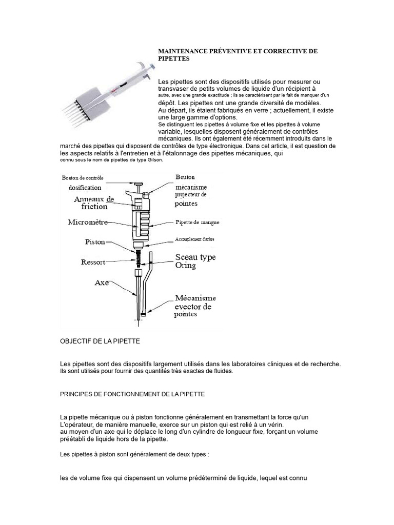 Maintenance des pipettes à déplacement positif | PDF | Masse | Kilogramme