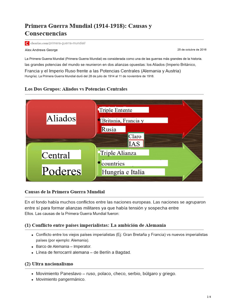 Causas y Consecuencias de la WWI | PDF | Primera Guerra Mundial ...