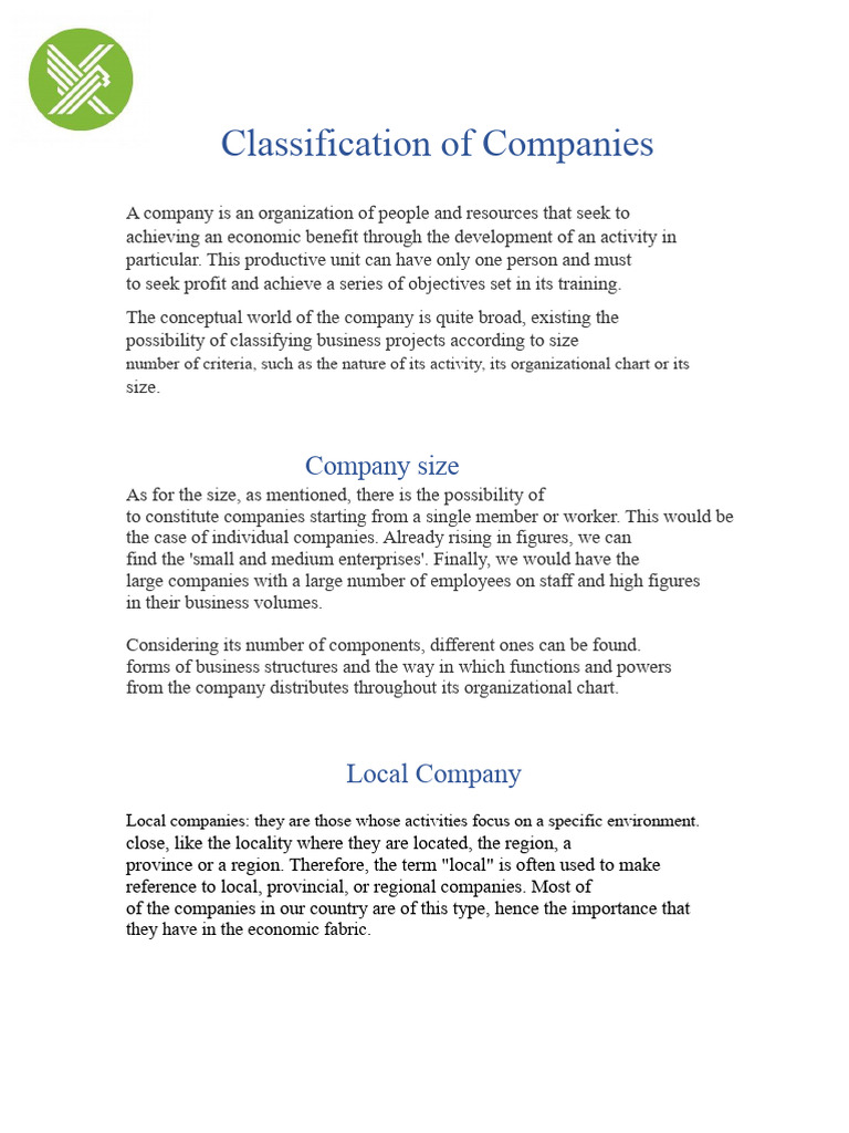 Types and Classifications of Companies | PDF | Multinational ...