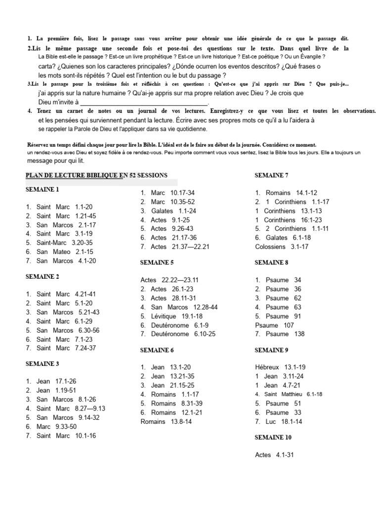 Plan de lecture biblique annuel | PDF | Bible | Jean (apôtre)