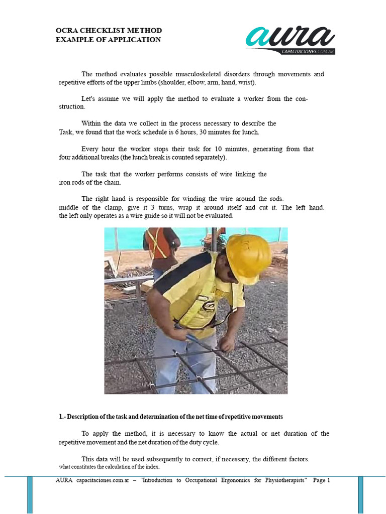 OCRA Checklist Method for Ergonomic Evaluation | PDF | Anatomical Terms ...
