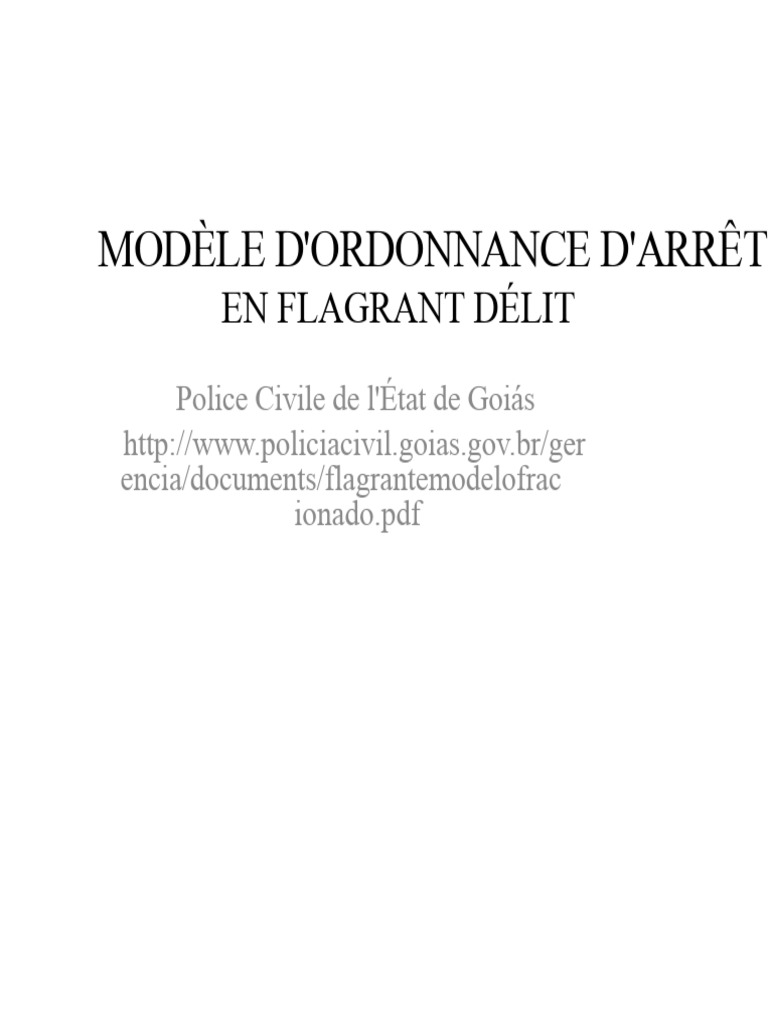 Modèle d'Ordonnance d'Arrêt en Flagrant Délit | PDF | Arrestation | Loi ...