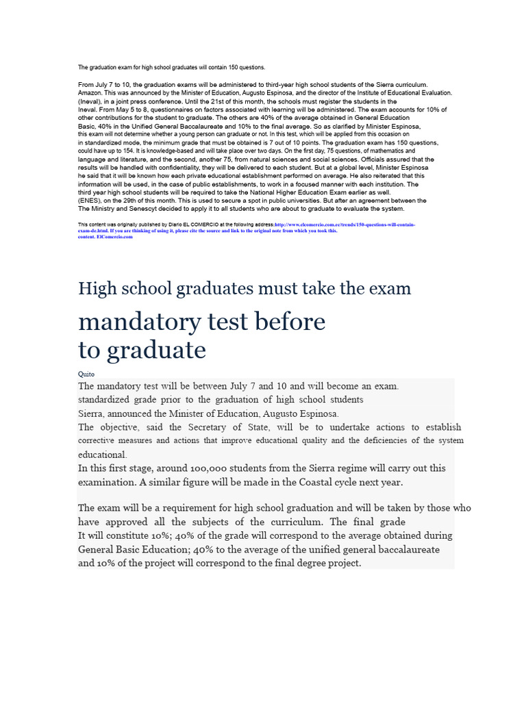 High School Graduation Exam Details | PDF | Educational Stages