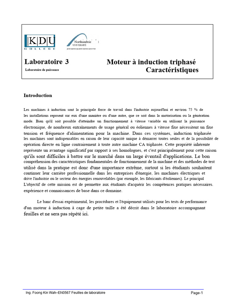 Laboratoire 3 Caractéristiques Du Moteur À Induction Triphasé - r2 ...