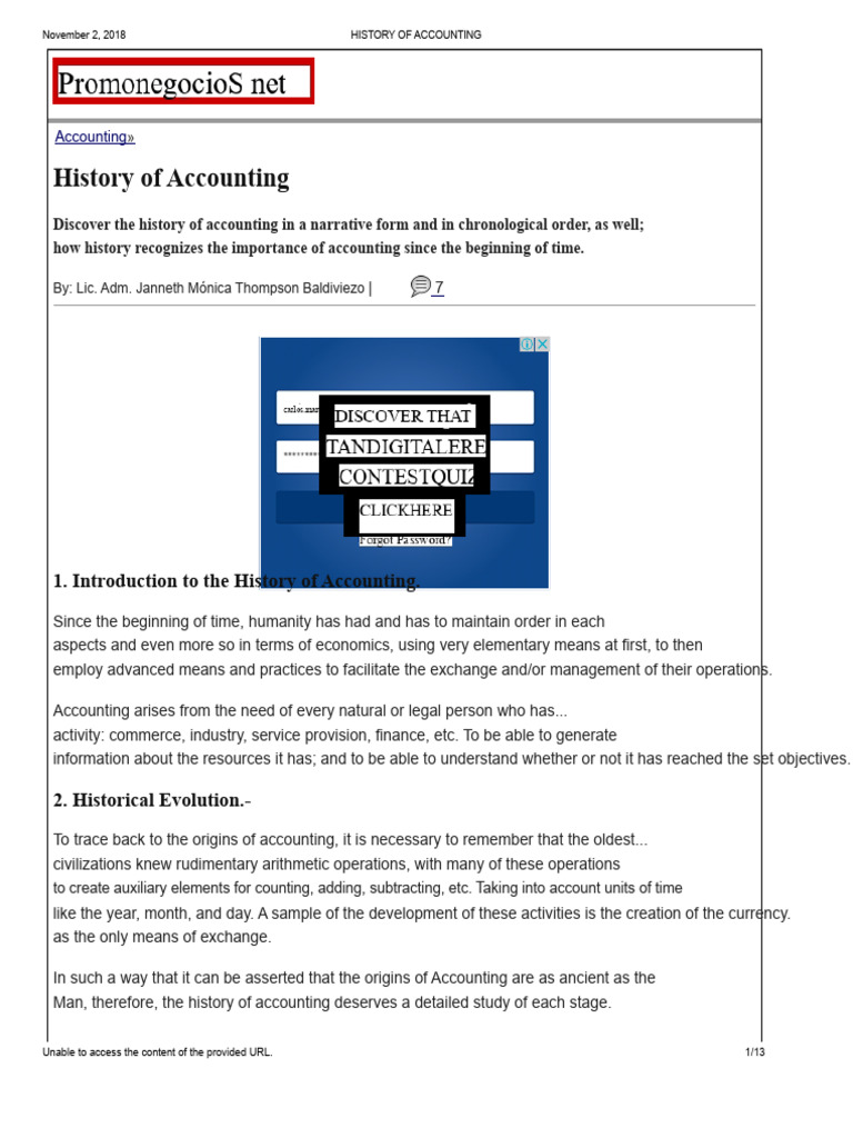 History of Accounting Overview | PDF | Debits And Credits
