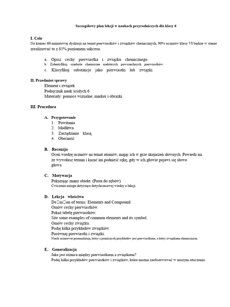 Elementy I Związki W Planie Nauczania | PDF