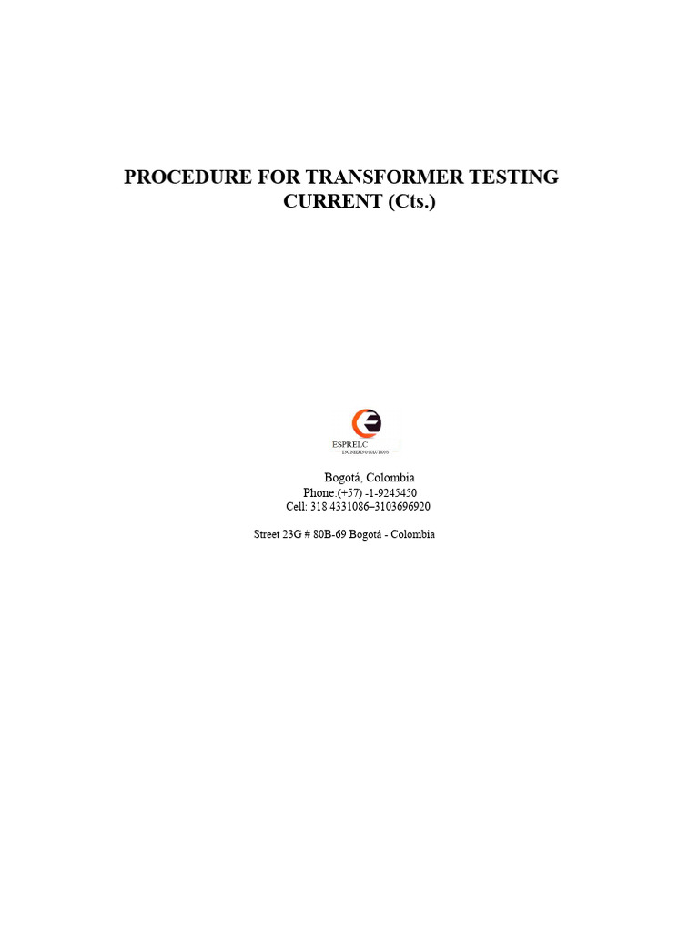 Current Transformer Testing Procedure | PDF | Transformer | Electricity