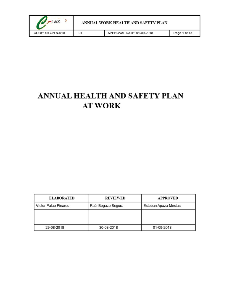 Annual Occupational Safety Plan 2018 | PDF | Occupational Safety And ...