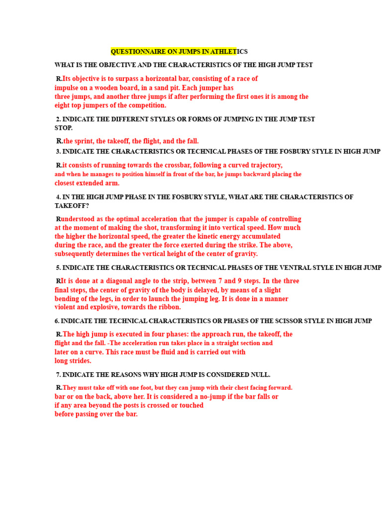 High Jump Techniques and Objectives | PDF | Track And Field | Games Of ...
