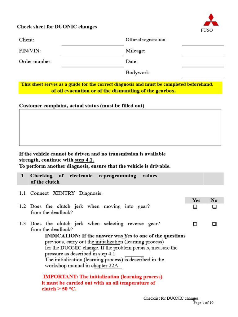 DUONIC Transmission Diagnosis Checklist | PDF | Clutch | Manual ...