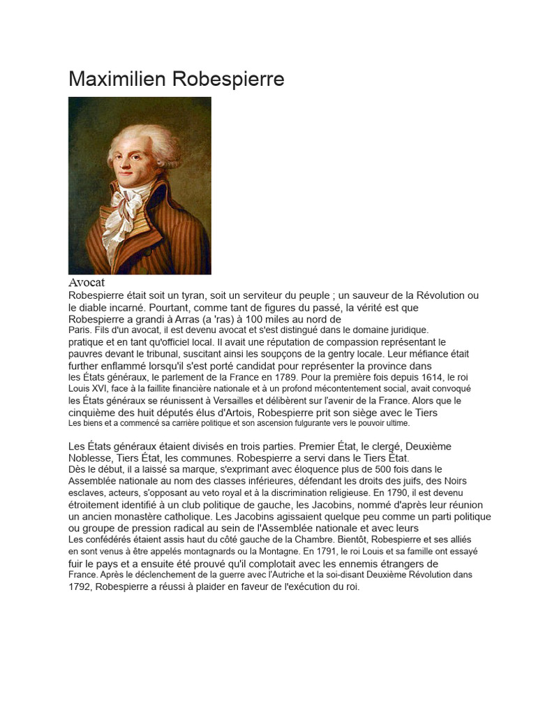 Robespierre : Avocat et Leader Révolutionnaire | PDF | Maximilien ...