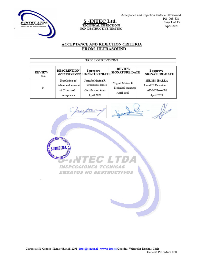 ACCEPTANCE AND REJECTION CRITERIA US | PDF | Nondestructive Testing ...
