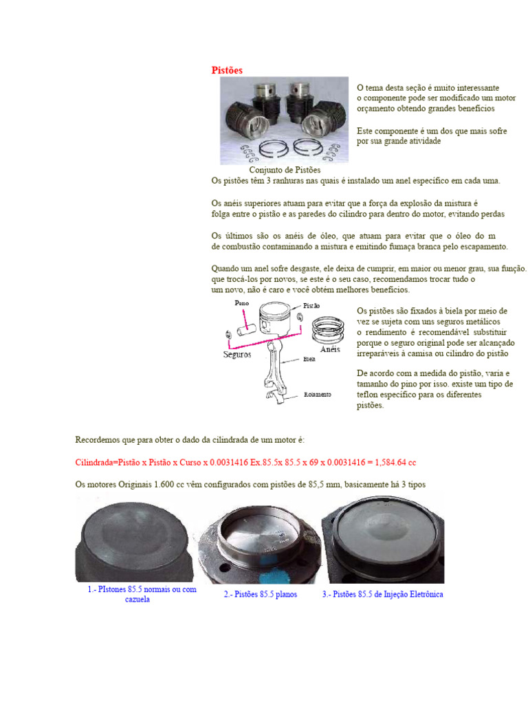 Pistões: Tipos, Medidas e Desempenho | PDF | Pistão | Motores