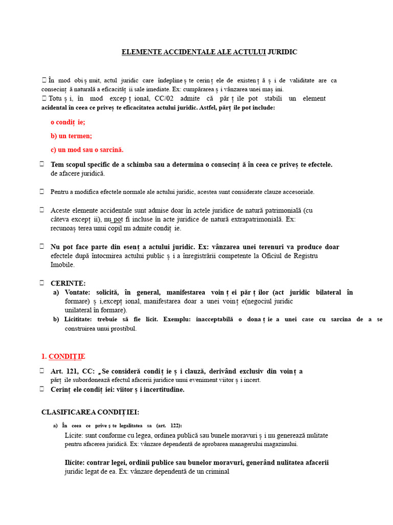 Elemente Accidentale Ale Actului Juridic | PDF