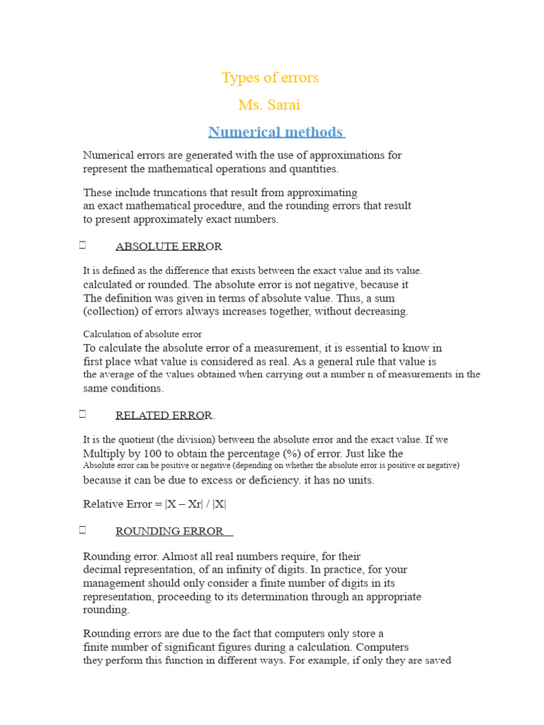 Types of Numerical Errors Explained | PDF | Rounding | Numbers