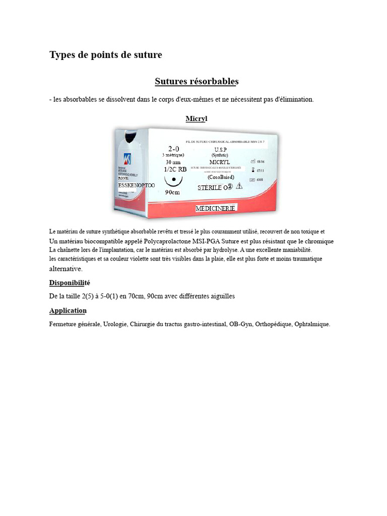 Types de sutures chirurgicales absorbables | PDF | Suture (médecine ...