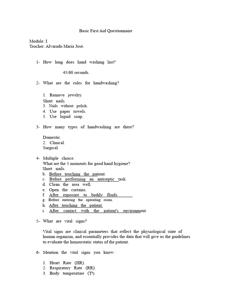 Basic First Aid Questionnaire | PDF | Bleeding | Burn