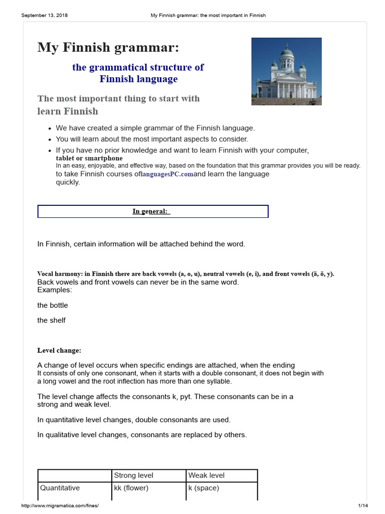 My Finnish Grammar - The Most Important in Finnish | PDF | Grammatical ...