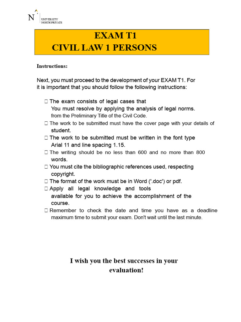 CIVIL LAW EXAM T1 | PDF | Justice | Crime & Violence