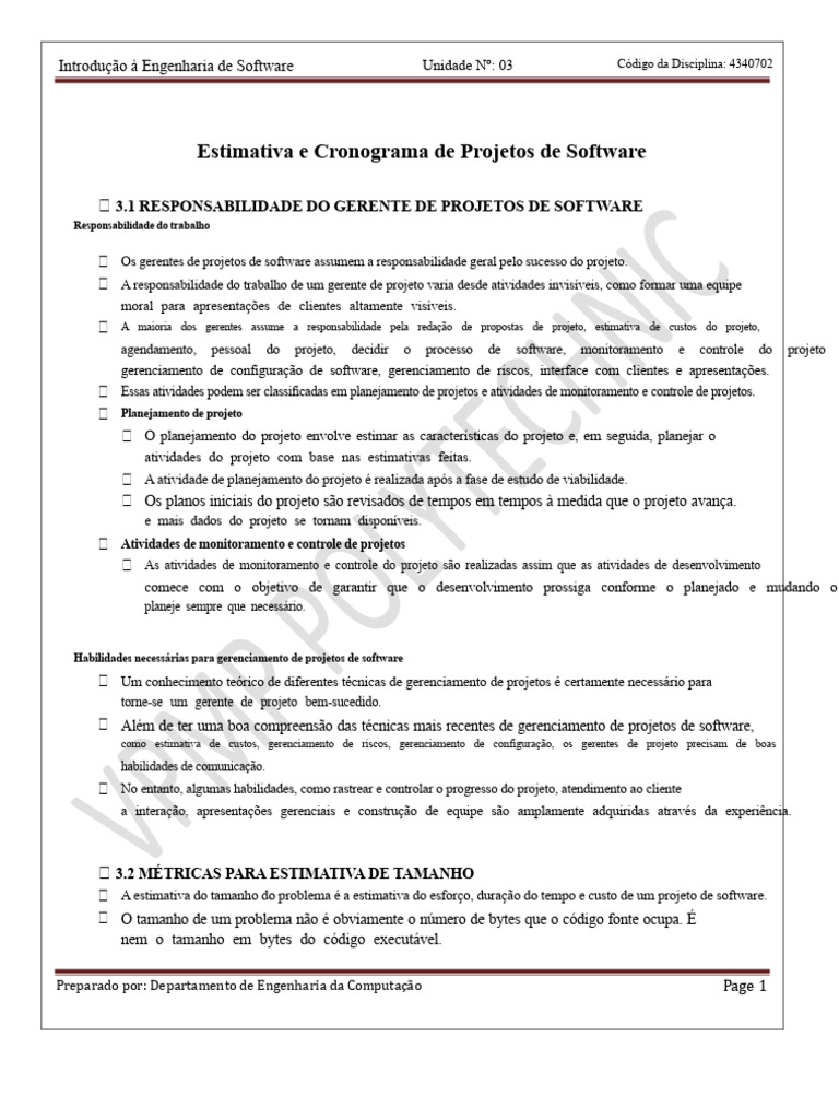 Gerenciamento e Estimativa em Projetos de Software | PDF | Programas ...