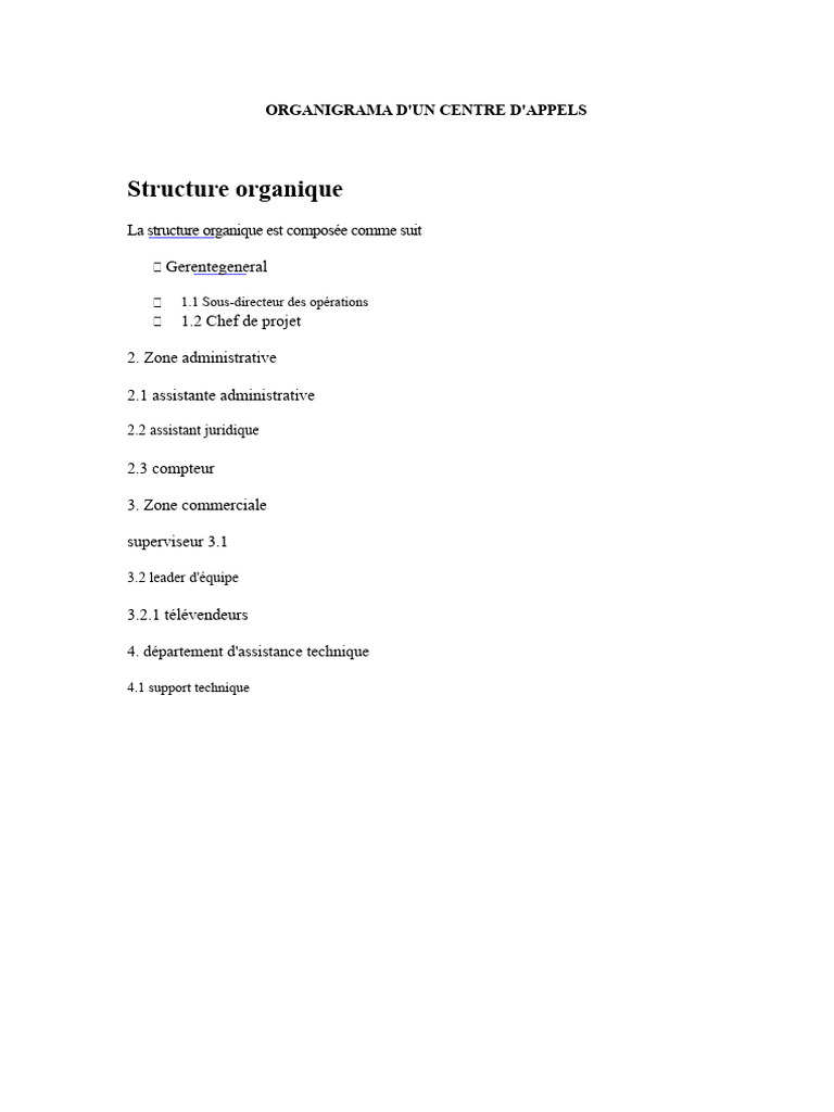 Organigramme D'un Centre D'appel | PDF | Informatique | Business